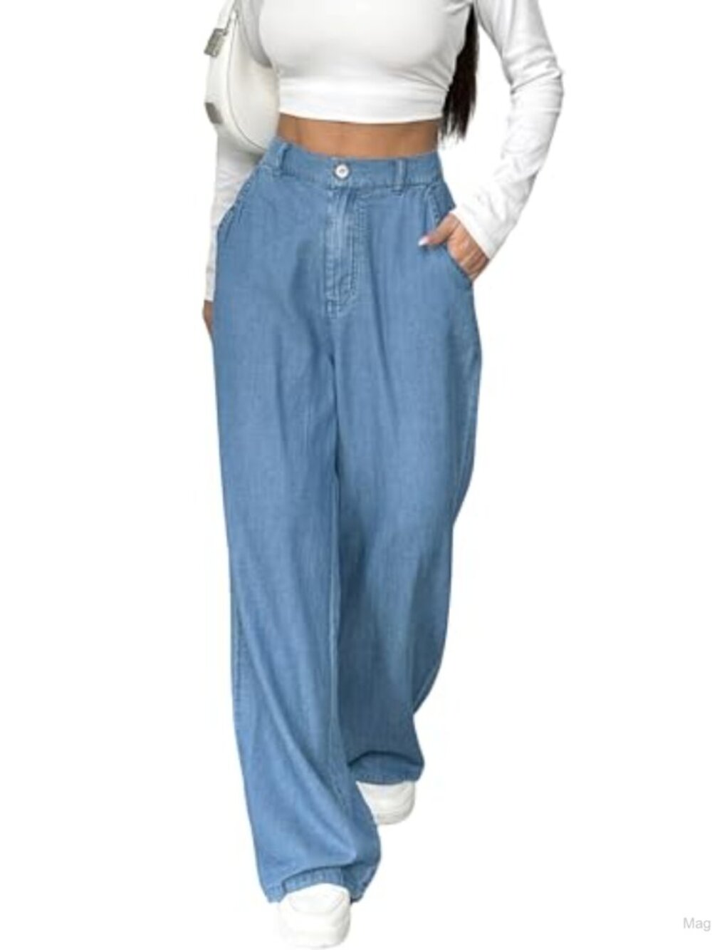 Women's Wide Leg High Rise Lyocell Jeans Lightweight Baggy Palazzo Boyfriend